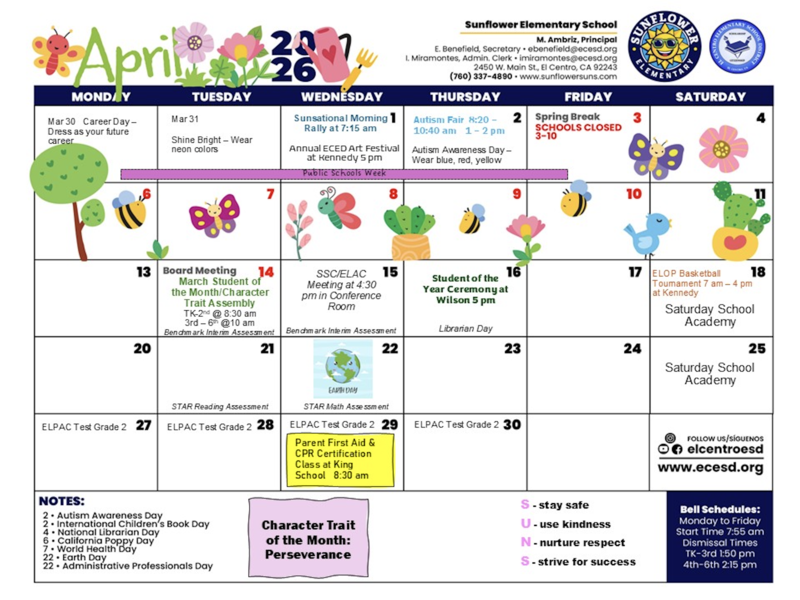 Sunflower APRIL Calendar Featured Photo