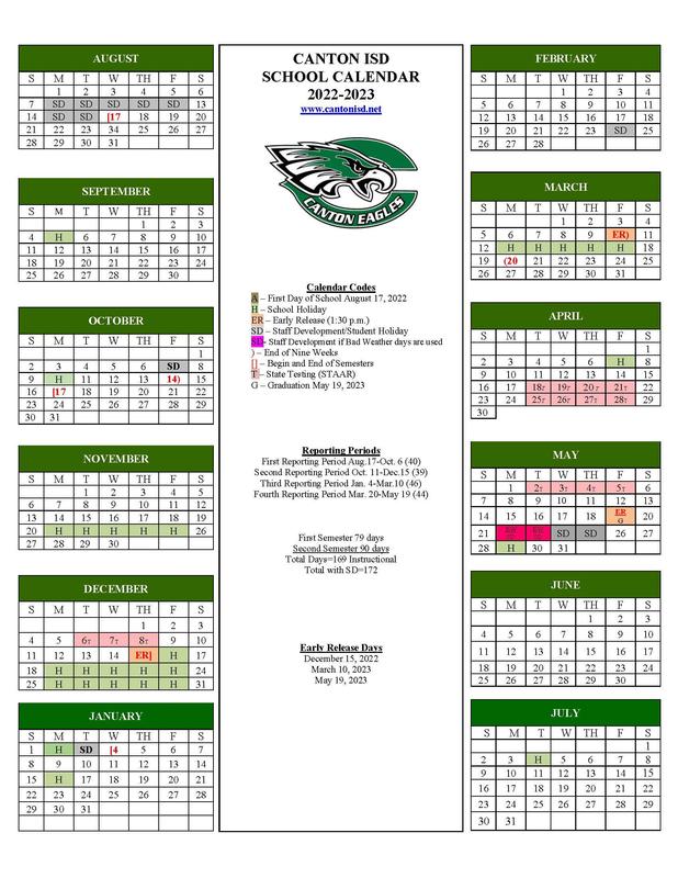 Canton Calendar 2022 Canton Independent School District
