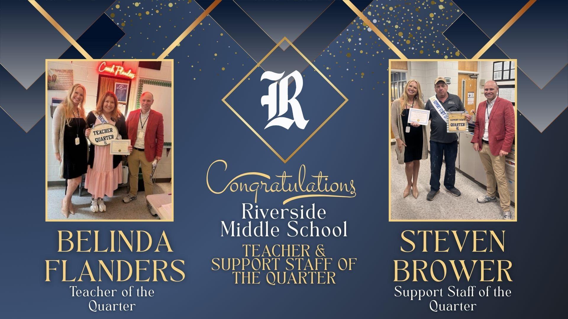Celebratory banner for Belinda Flanders and Steven Brower as award winners.