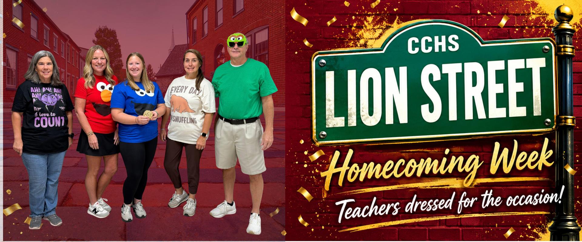 The teachers dress up as Sesame Street.