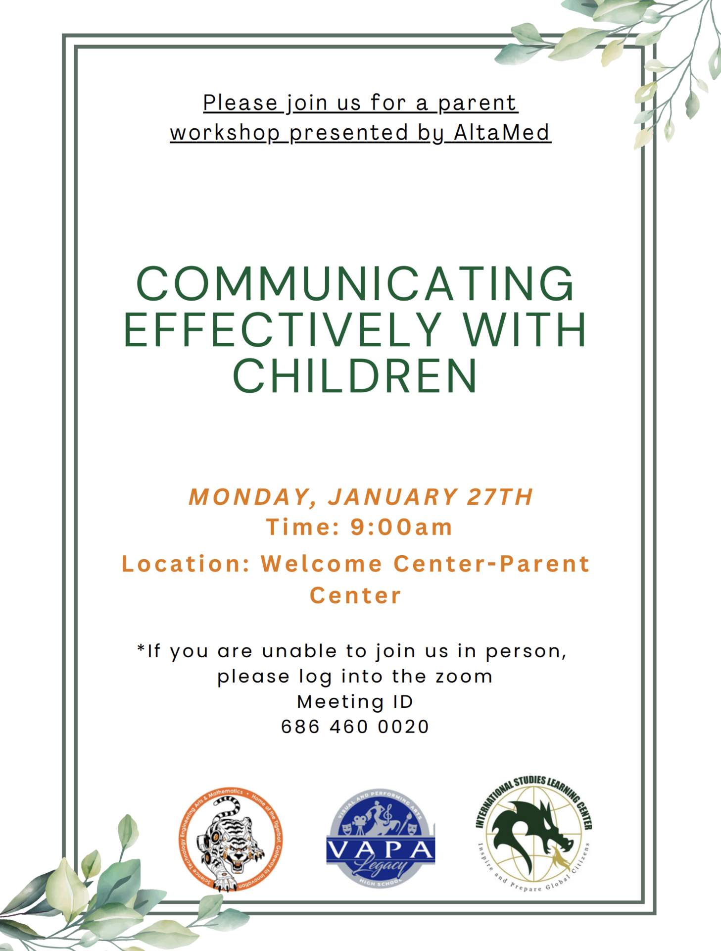 Parent Workshop, Communicating effectively with children 