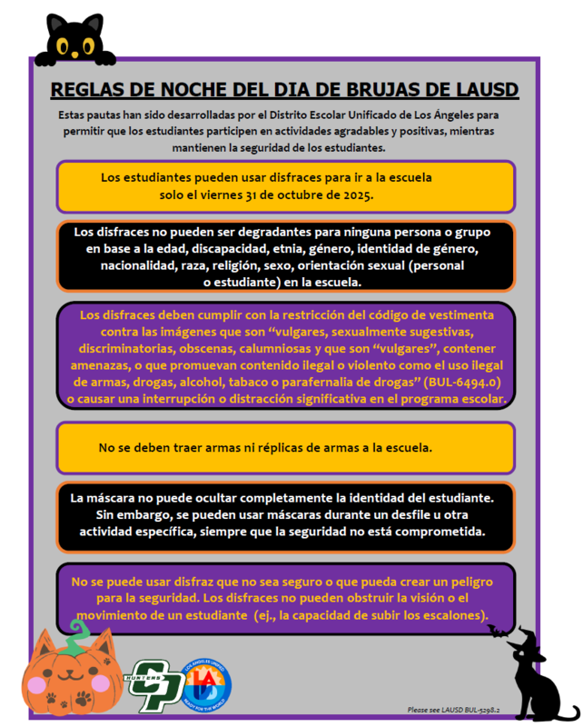 Halloween costume guidelines in Spanish