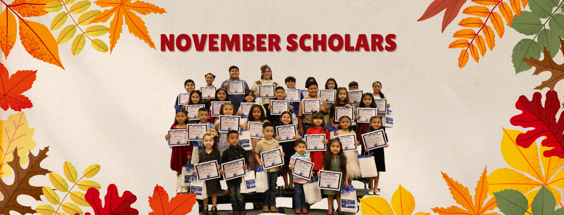 a picture of the November scholars from PreK3 to 5th grade