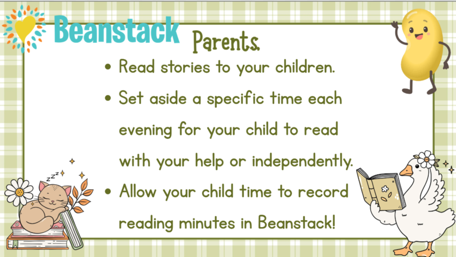 Colorful graphic with tips for parents on encouraging reading in children.