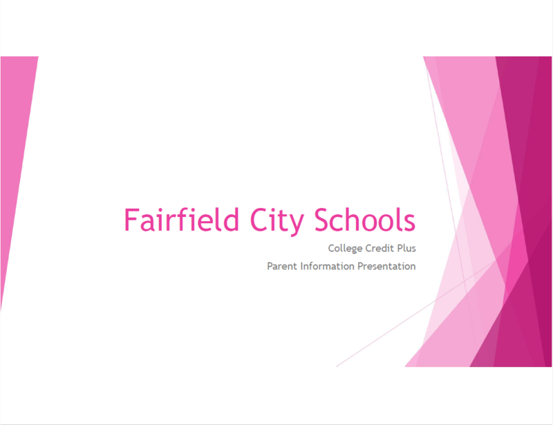 Title page for the College Credit Plus Off-Campus Program presentation for parents.