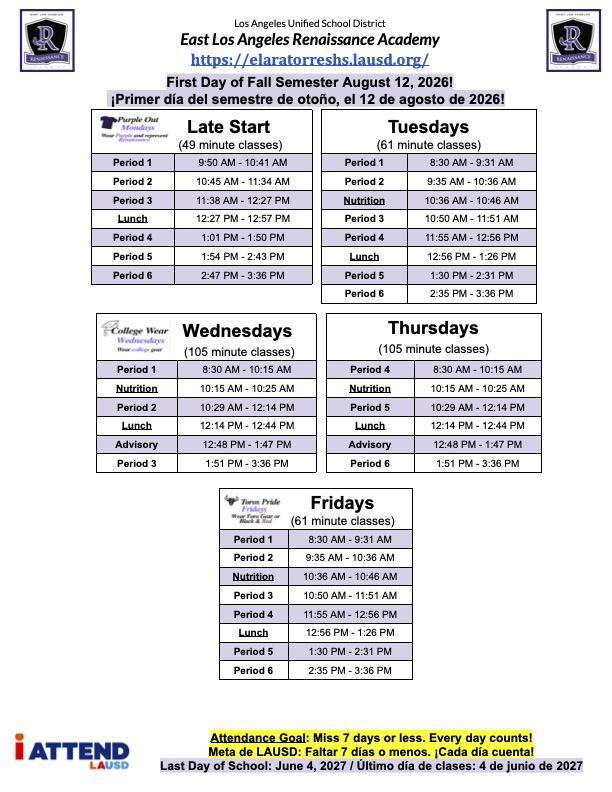 Regular Bell Schedule and Yondr Policy