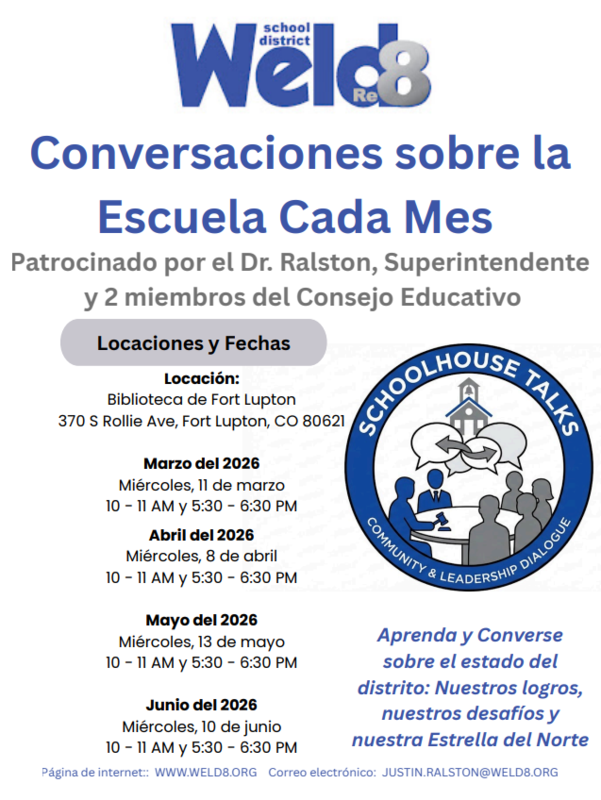 Conversaciones sobre la Escuela Cada Mes Flyer