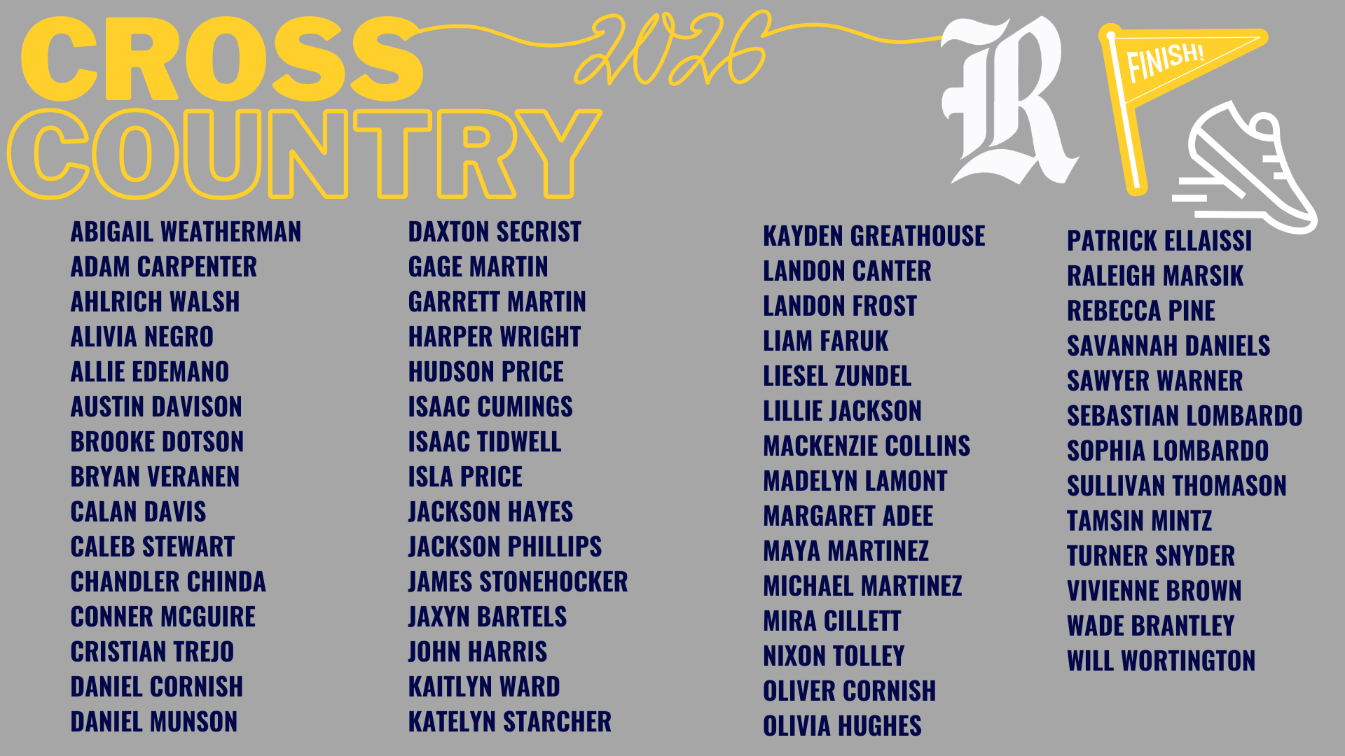 List of cross country participants with names and schools.