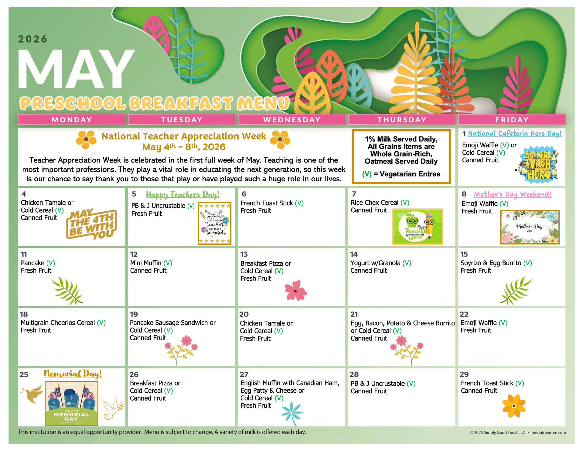 Preschool Breakfast Menu (click to view)