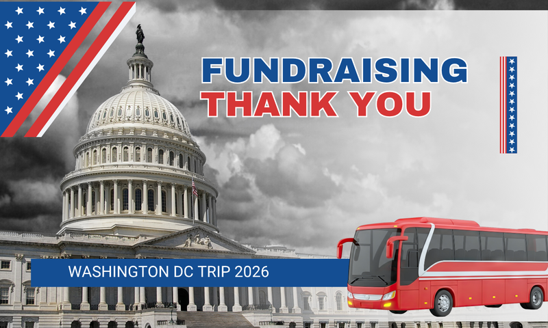 Background photo of US Congress with red coach bus
