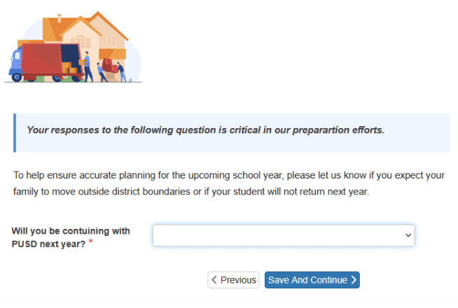 Screenshot of the online packet form showing the option to indicate if you are not planning to return next year, with a simple submission process.