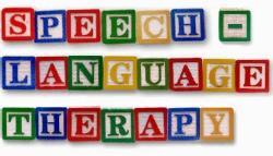 The word Speech and Language spelled out with children's blocks.