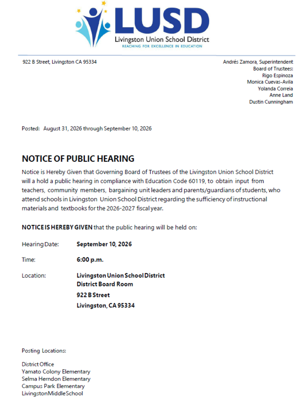 Notice of Public Hearing with date time and location