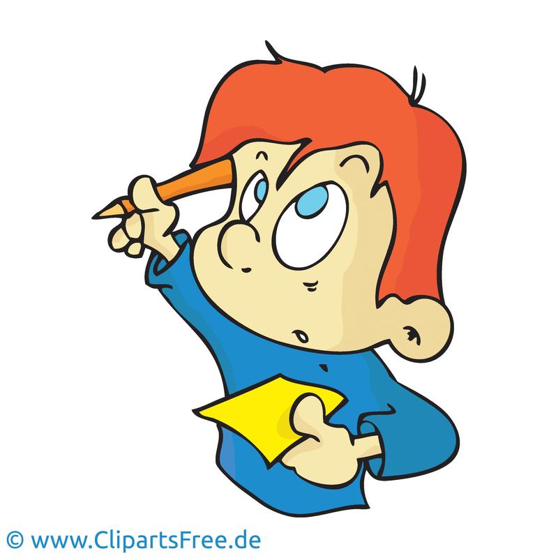Clip art image of student with paper and pencil