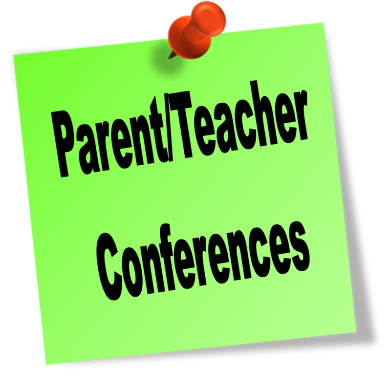 Green Postit with the words: Parent/Teacher Conference