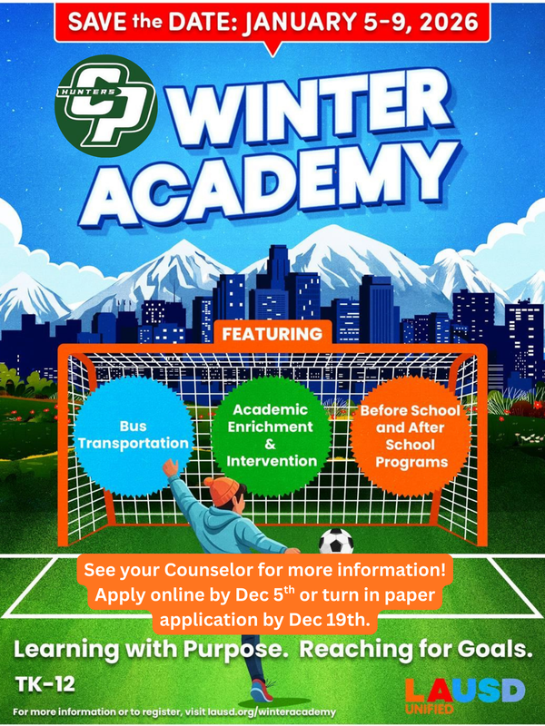Winter Academy Flyer with details about dates and more