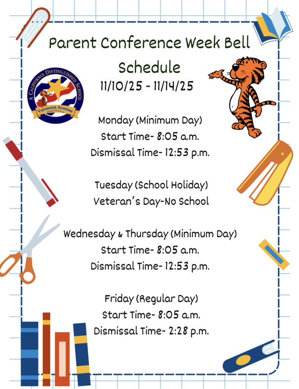 Bell Schedule for Parent Conference Week