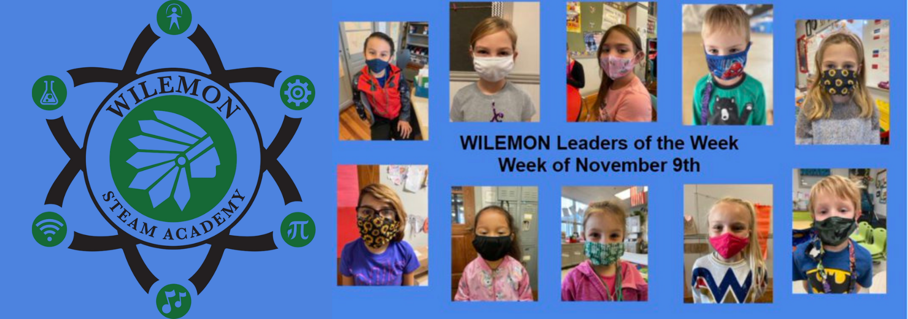 collage of young students wearing facemasks that are leaders of the week