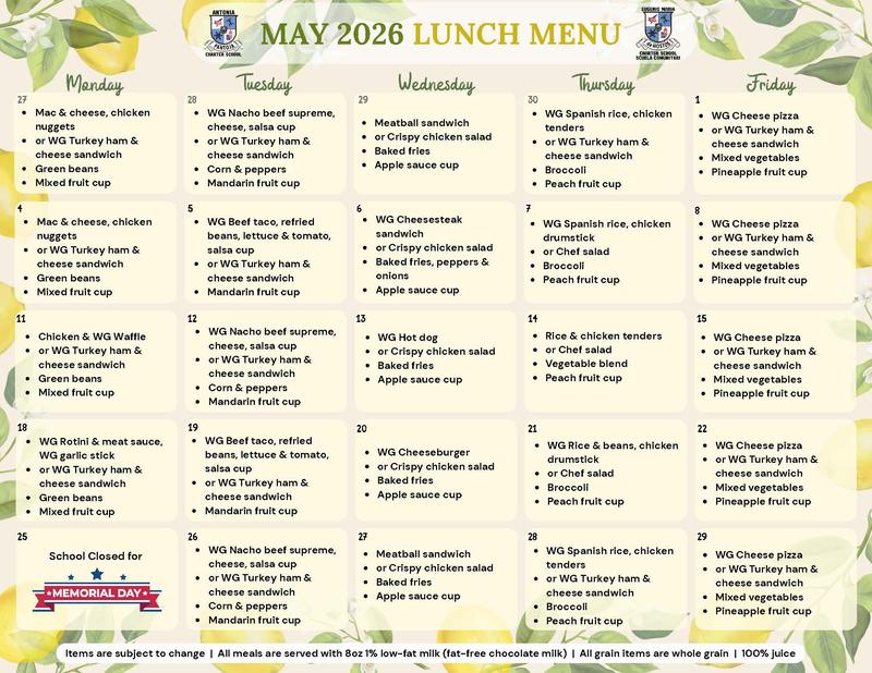 May Lunch Menu