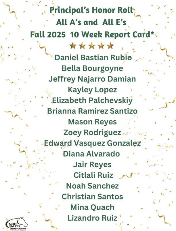 VNMS 10 Week Principal's Honor Roll