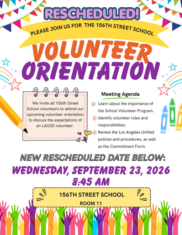 New date for the Volunteer Orientation is Wednesday, September 23
