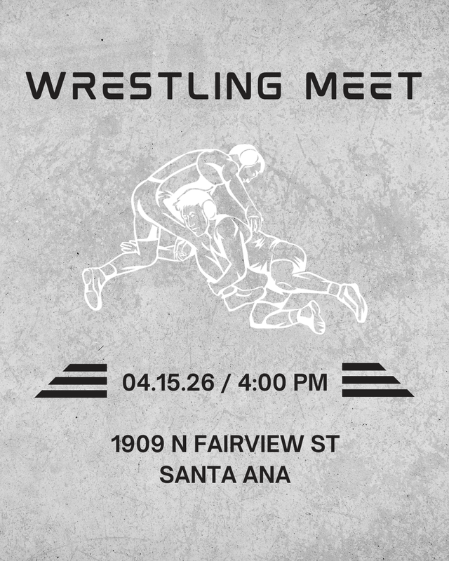 Wrestling match day flyer with time, date, and location.