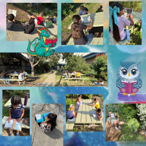 Students reading in the garden