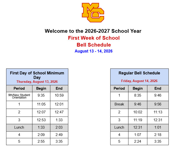 First Day Bell Schedule