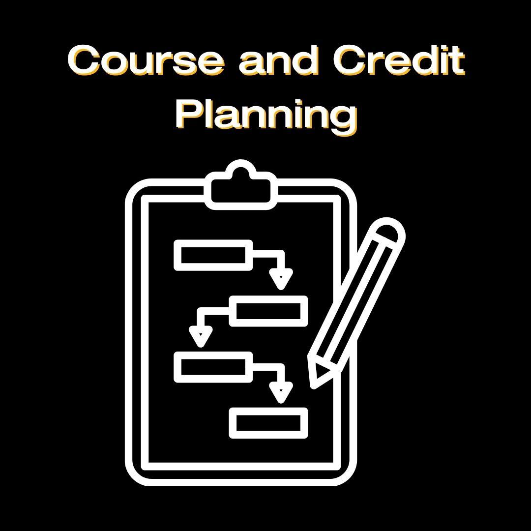 Image Announces "Course and Credit Planning" with an image of a form on a clipboard.
