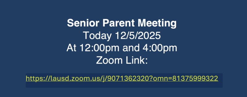 Senior Parent Meeting/Junta para Padres de Estudiantes del 12 grado @ 12pm or 4pm