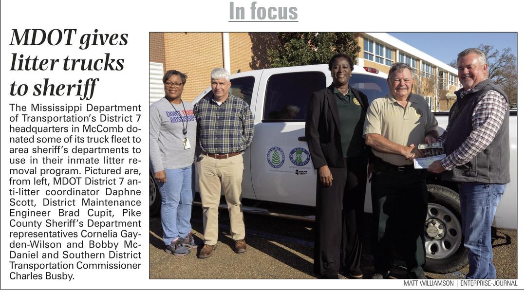 MDOT donate litter trucks to sheriff