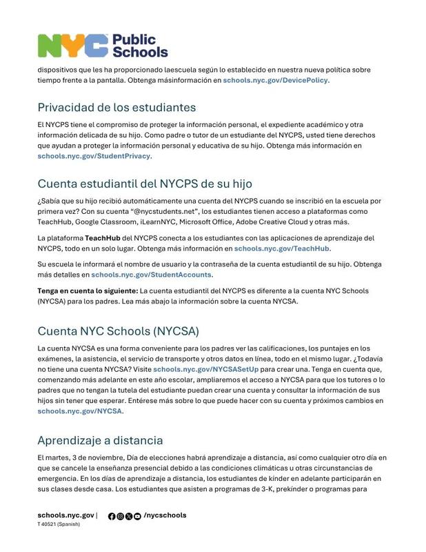 NYCPS October Technology Update for families. Spanish 2