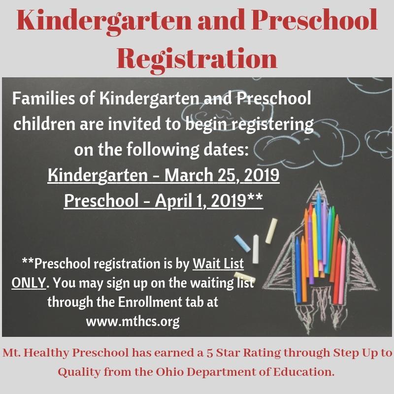 start date for kindergarten and preschool registration