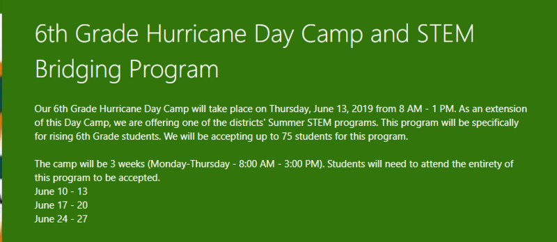 6th Grade Hurricane Day Camp and Stem Building Program Featured Photo