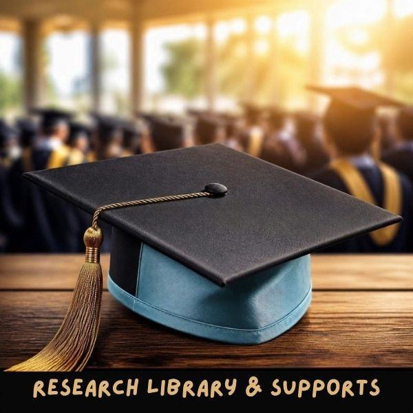 graduation cap with words research library at the bottom