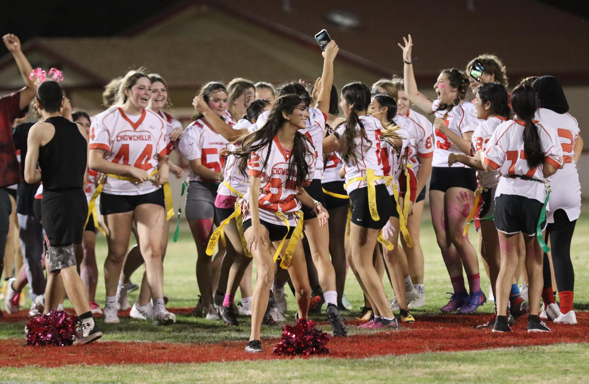 the white team celebrating their win