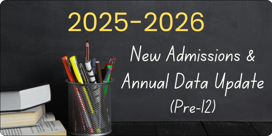 Utensils and books arranged beside a blackboard announcing 2025-2026 updates.