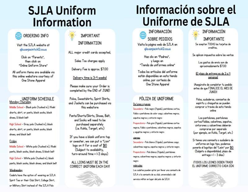 SJLA uniform purchasing information