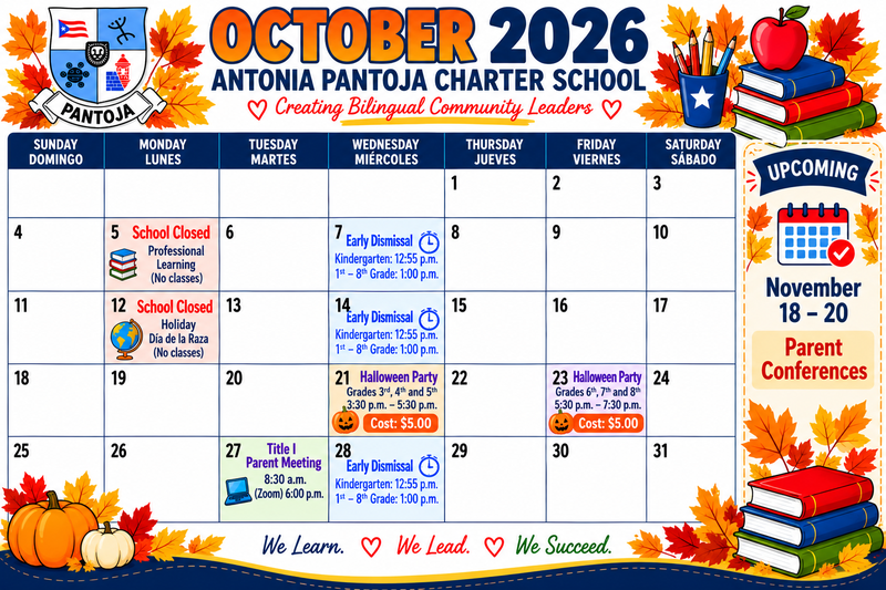 October Calendar English
