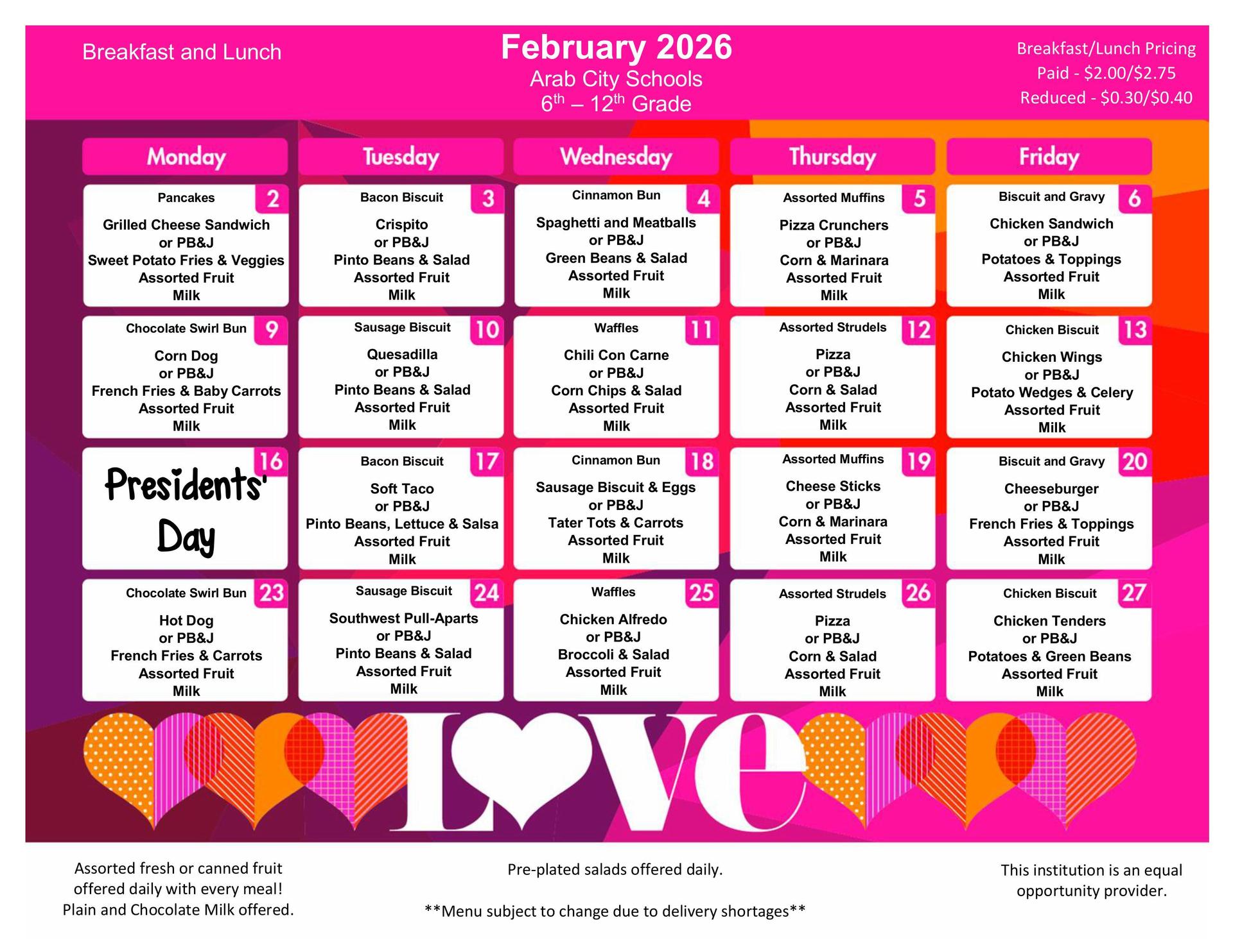 February 2026 Menu 6-12