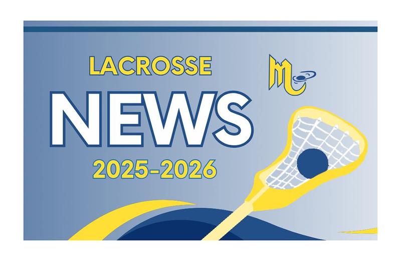 a blue background with a blue and gold swirl and a yellow lacrosse stick