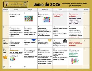 June calendar with event dates in Spanish