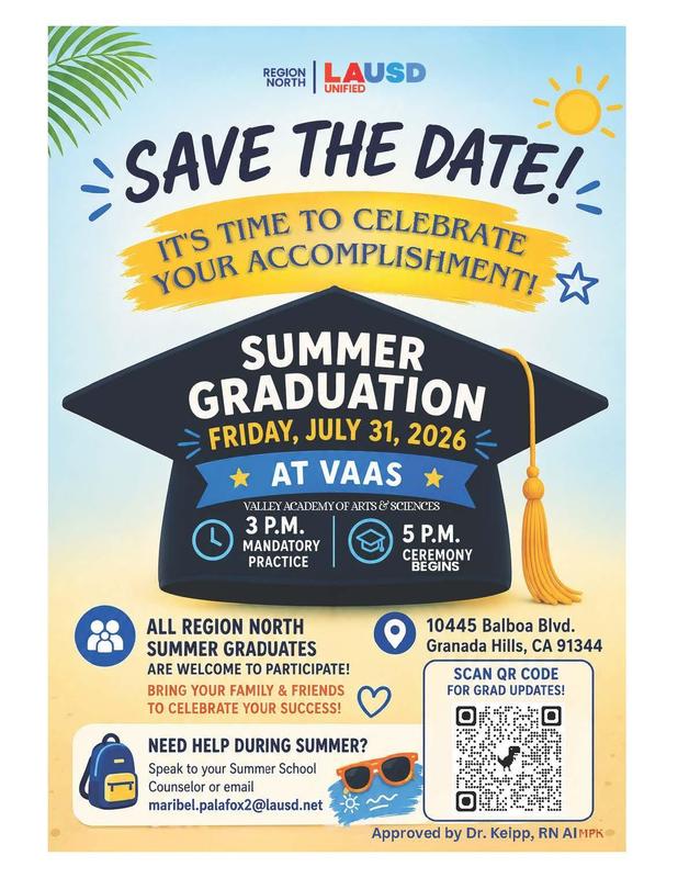 Summer graduation Friday July 31st at VAAS High School