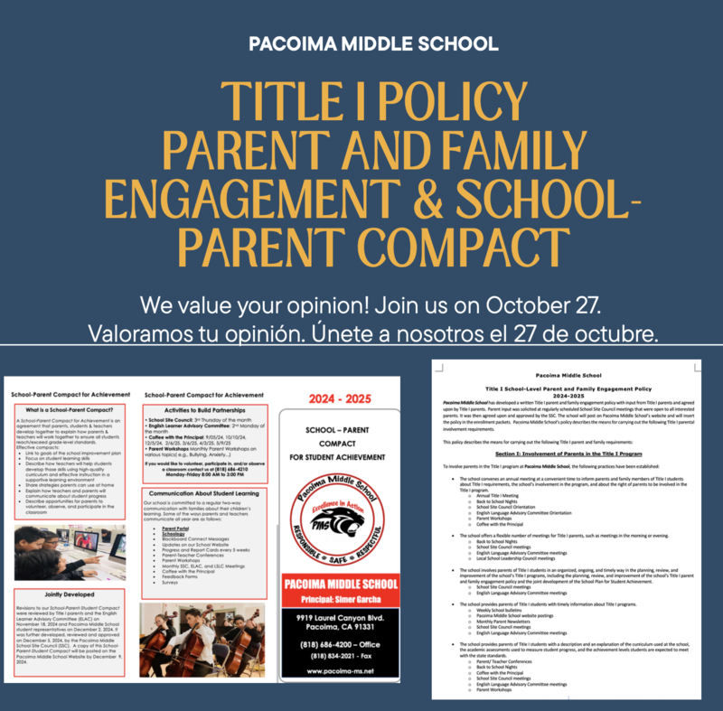 Title I Policy: Parent & Family Engagement & School-Parent Compact