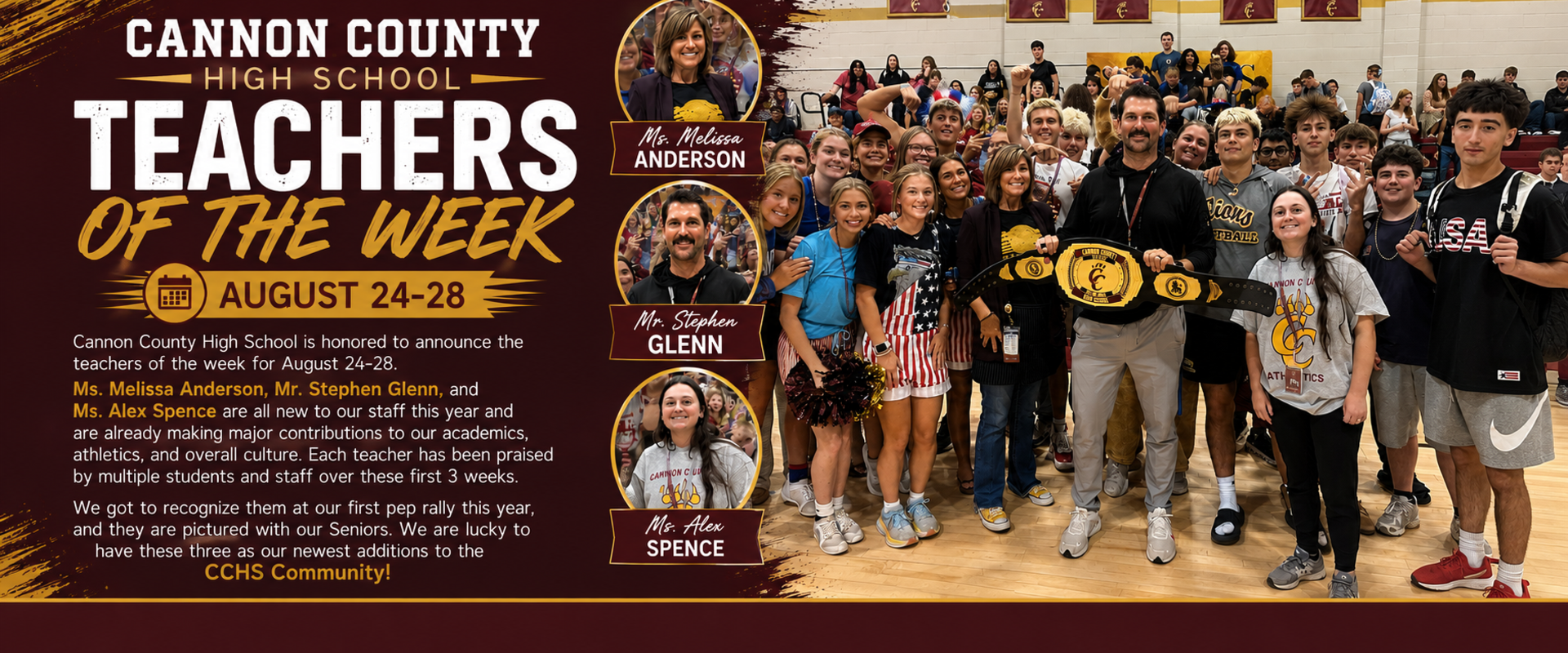 Teachers of the Week: Anderson, Glenn and Spence.