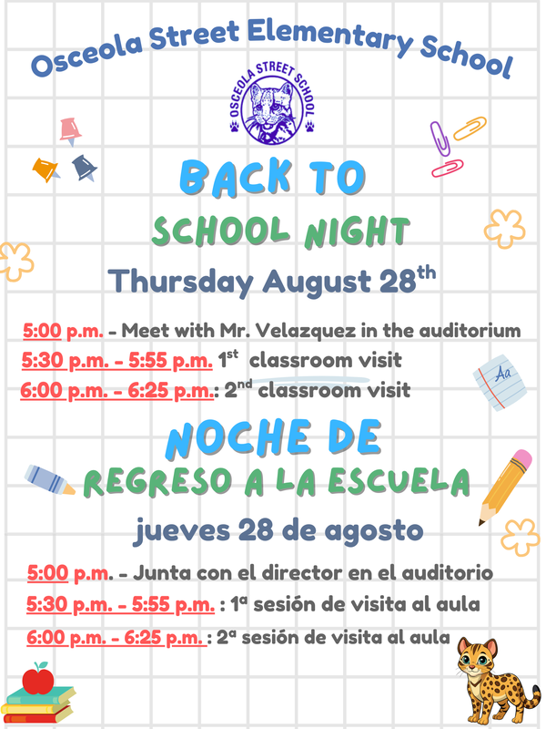 Back to School Night Thursday August 28, 2025