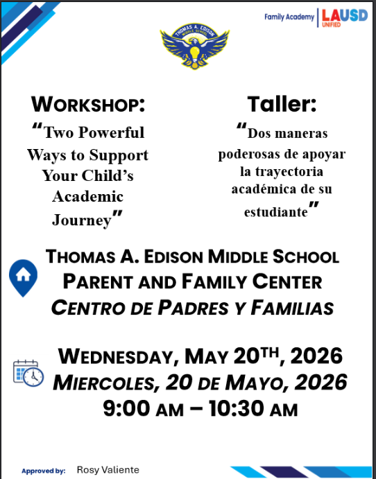 Workshop: “Two Powerful Ways to Support Your Child’s Academic Journey”/ Taller: “Dos maneras poderosas de apoyar la trayectoria académica de su estudiante” Featured Photo