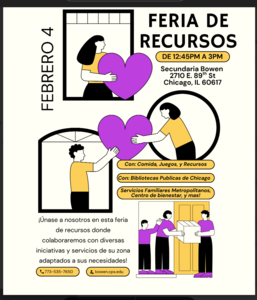 Feria de recursos de la escuela secundaria Bowen 4 de febrero 2026 12:45pm a 3:00pm