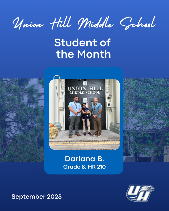 September 2025 Student of The Month-Union Hill Middle School