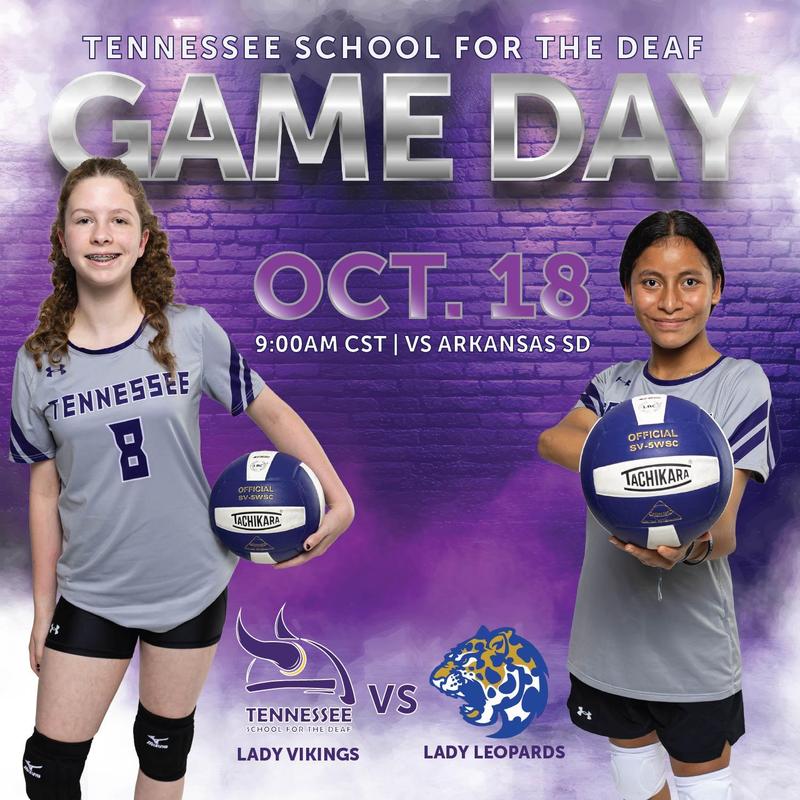 Two female volleyball plays posing on a flyer to announce their next volleyball game.